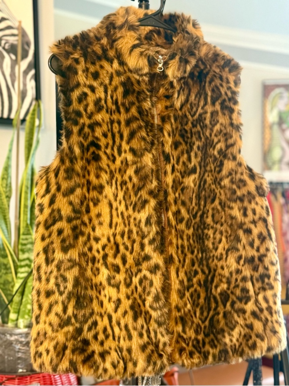 J. Crew Leopard Print Faux Fur Vest in Brown and Black